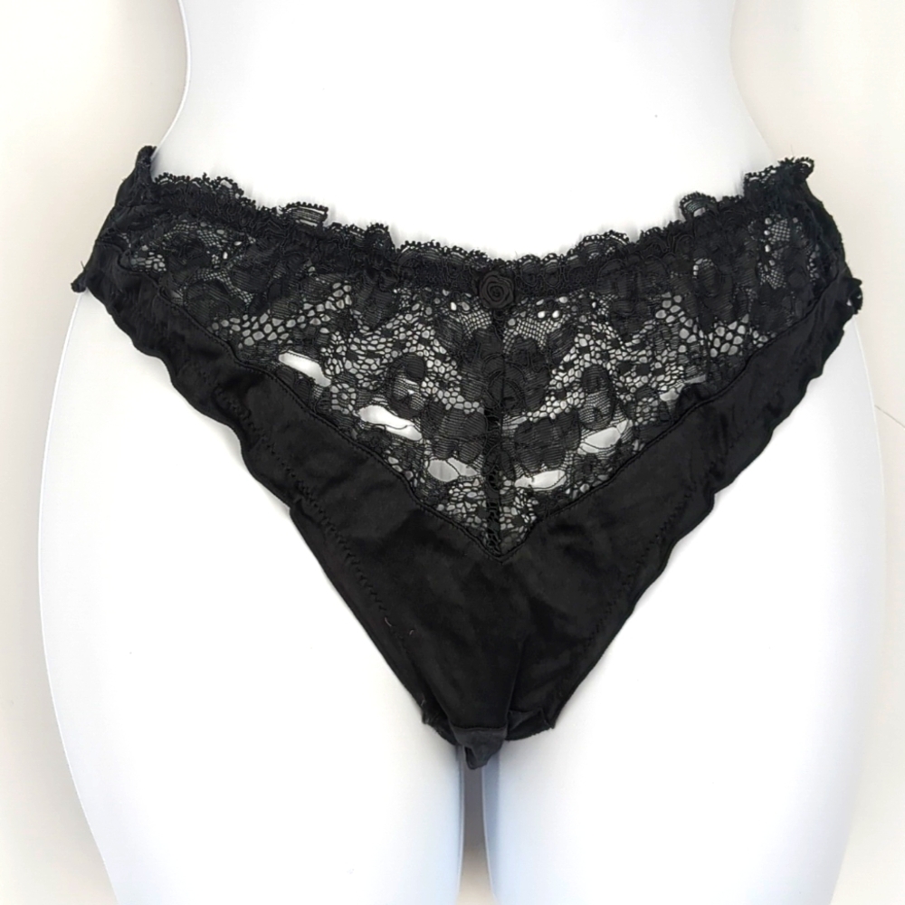 Vintage 1997 Victoria's Secret Second Skin Satin Black Bikini Panties Large